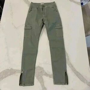 Roxy Cargo City Pants Army Green Zipper Ankles Womens 24 Utility Casual Slim Fit
